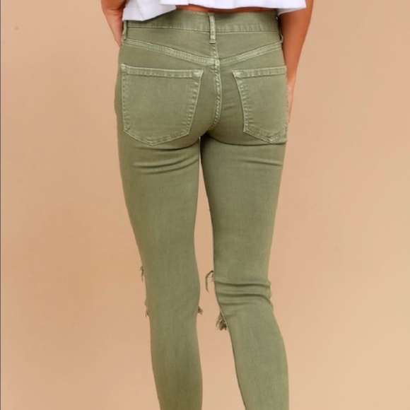 Free People Olive Green Distressed Skinny Jeans 24 - Picture 3 of 16